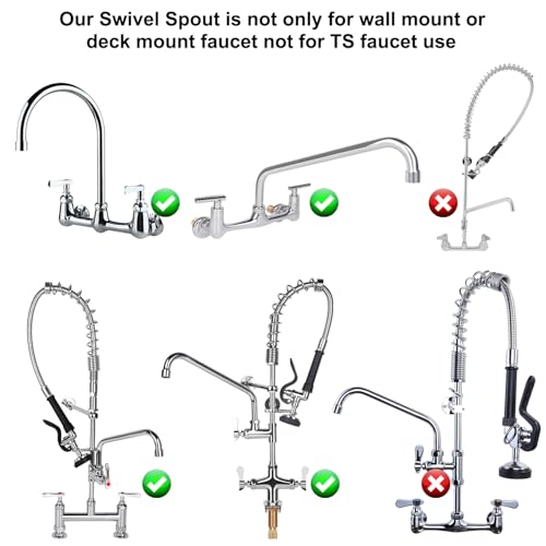 KWODE 6" Add-on Swivel Spout Replacement Part for Commercial Kitchen Sink Faucet with M25*1.25mm Ends, Short Swing Nozzle Chrome Polished - Image 5