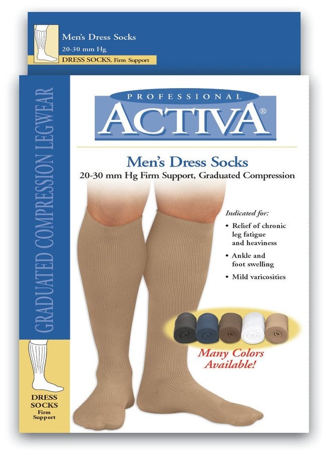 Activa 20-30 mmHg Men's Firm Support Dress Socks, Brown, Medium - Image 1
