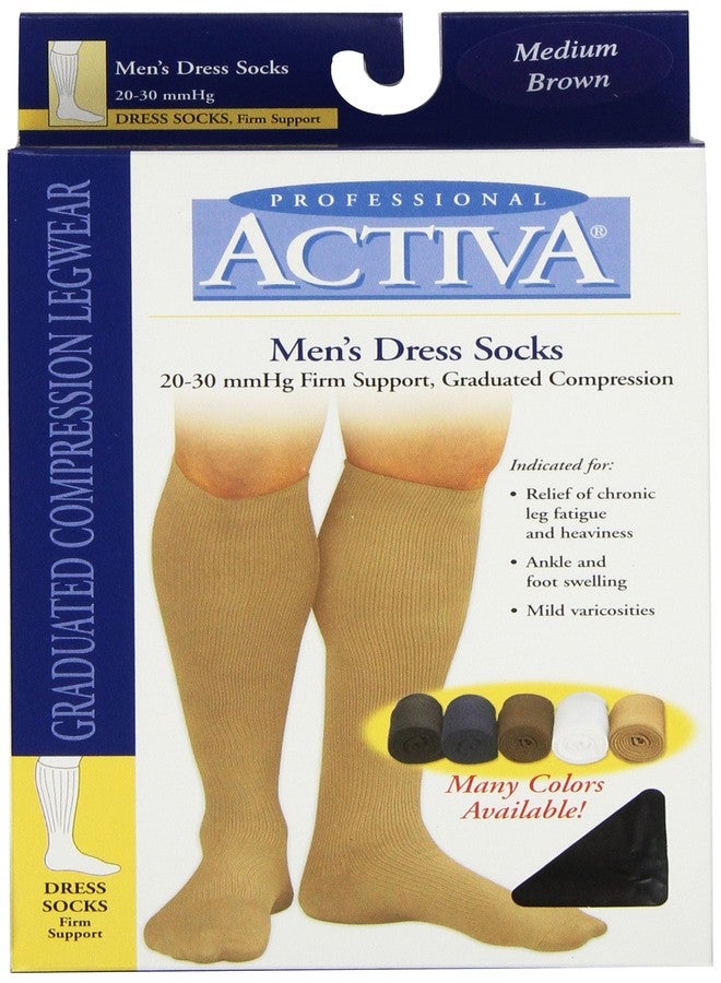 Activa 20-30 mmHg Men's Firm Support Dress Socks, Brown, Medium - Image 2