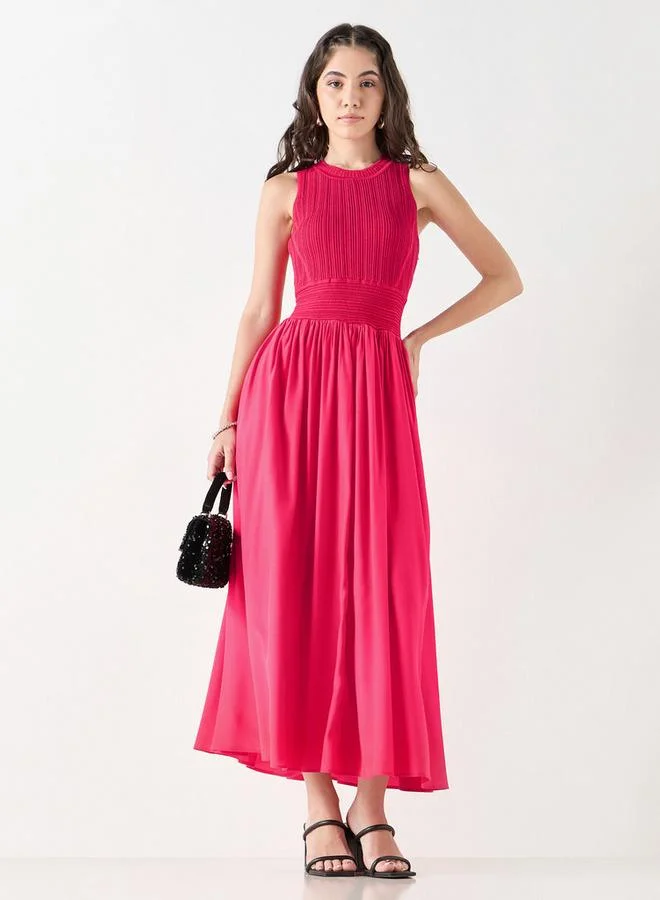 2Xtremz 2Xtremz Textured Sleeveless A-line Dress with Round Neck