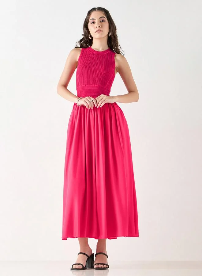 2Xtremz 2Xtremz Textured Sleeveless A-line Dress with Round Neck