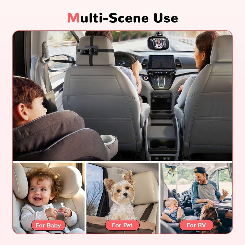 Itomoro Wireless Baby Car Camera Rechargeable Car Baby Monitor with 5 HD 1080P Night Vision Display Backseat Camera for Kids Max Range 1000FT Easy Installation 360 Rotatable Rear Facing Mirrors - Image 5