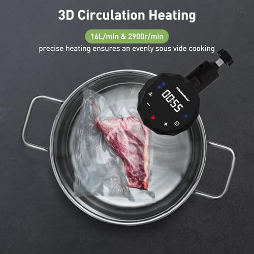 KitchenBoss Wifi Sous Vide Machine: Ultra-quiet Sous Vide Cooker Immersion Circulator APP Control, IPX7 Waterproof Stainless Steel 1100W Professional Sous Vide Precision Cooker, Black (G300PT) - Image 5