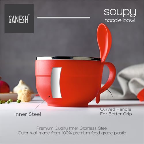 GANESH Stainless Steel Noodle&Soup Bowl with Handle&Spoon,Airtight&Leak Proof Bowl for Pasta,Soup,Rice,Maggie Food Container for Use in Kitchen,School,Office,Travel (Multicolor),500 Milliliter-500 Ml - Image 5