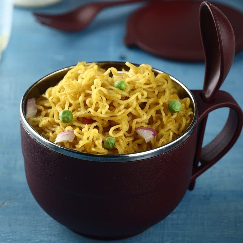 GANESH Stainless Steel Noodle&Soup Bowl with Handle&Spoon,Airtight&Leak Proof Bowl for Pasta,Soup,Rice,Maggie Food Container for Use in Kitchen,School,Office,Travel (Multicolor),500 Milliliter-500 Ml - Image 2