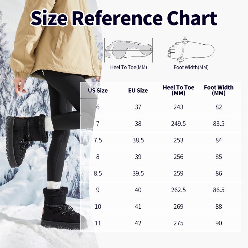 TUOPIN Women's Classic Platform Mini Snow Boots - Faux Suede Slip-On & Lace-Up Winter Booties with Sherpa Lining, Anti-Slip Thick Sole Ankle Boots - Black.US7.5 - Image 5