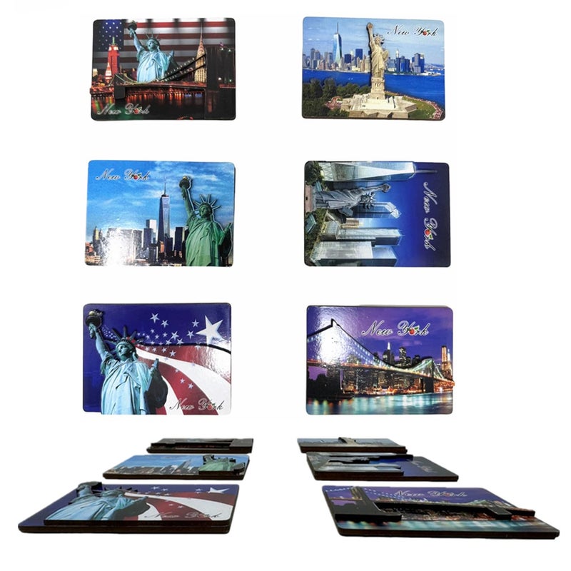 TSY TOOL 6 Pack of New York City 3D Effect Souvenir Fridge Magnets Set, NYC Bridge, Statue of Liberty, U.S.A Flag, etc. Home Decoration Accessories (3.5" x 2.5") - Image 1