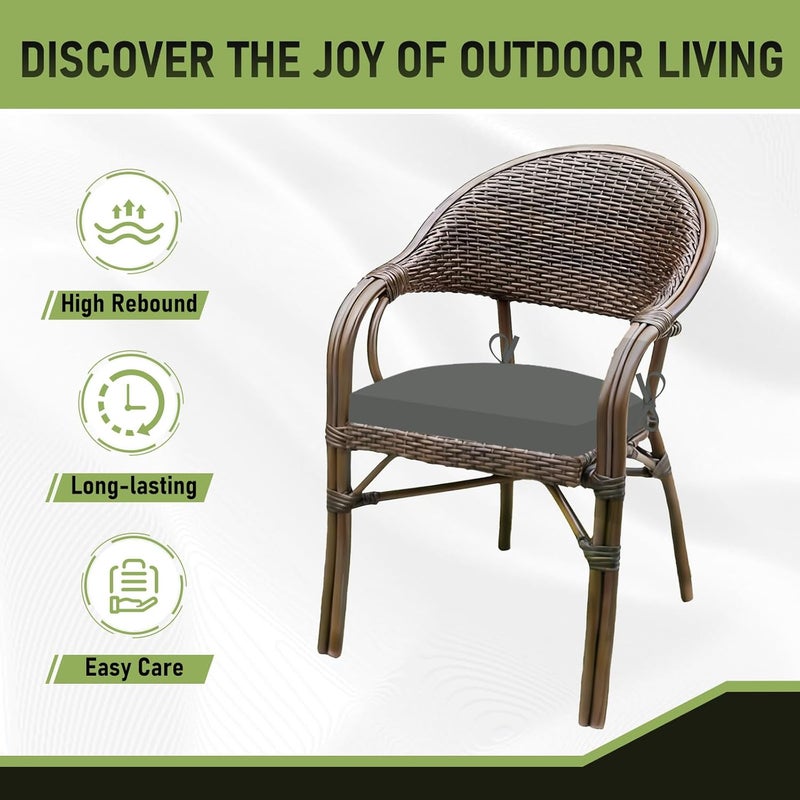 Basic Beyond Outdoor Chair Cushions for Patio Furniture, Waterproof Outdoor Cushions, Round Corner Patio Chair Cushions Set of 4 with Ties, 17"x16"x2", Charcoal Grey - Image 5