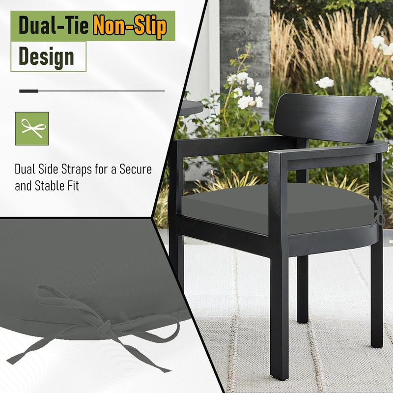 Basic Beyond Outdoor Chair Cushions for Patio Furniture, Waterproof Outdoor Cushions, Round Corner Patio Chair Cushions Set of 4 with Ties, 17"x16"x2", Charcoal Grey - Image 4