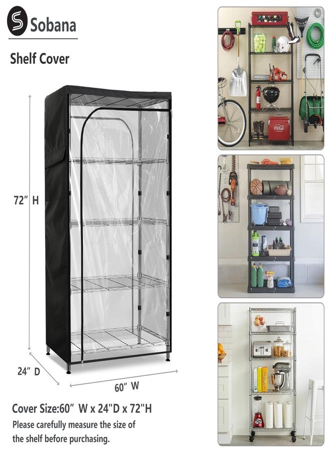 Sobana Waterproof Storage Shelf Cover,60 x 24 x 72 Inch Wire Shelving Rack Cover with Clear Front Panel,Dustproof Shelving Unit Covers,Black - Image 2