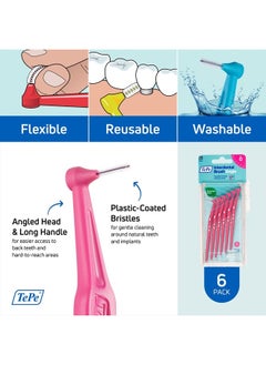 Tepe Interdental Brush Angle, Angled Dental Brush for Teeth Cleaning, Pack of 6, 0.44 mm, Extra-Small/Small Gaps, Pink, Size 0  - Image 5