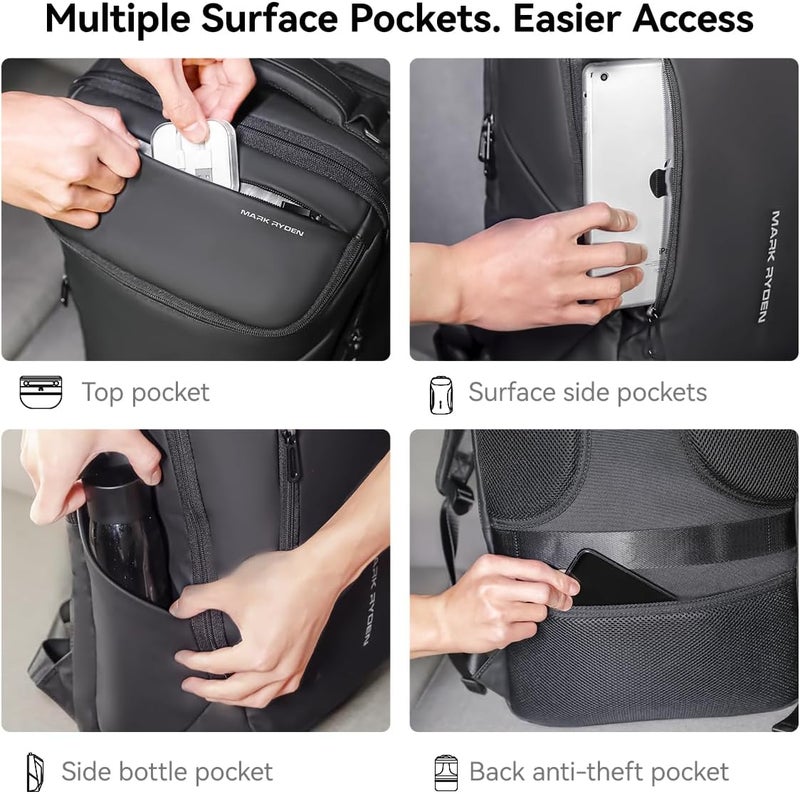 MARK RYDEN mens backpack Large Capacity waterproof laptop backpack business men with USB Charging Port for Official Travel Hiking Pack Fits Under 17.3 Inch Laptop - Image 5