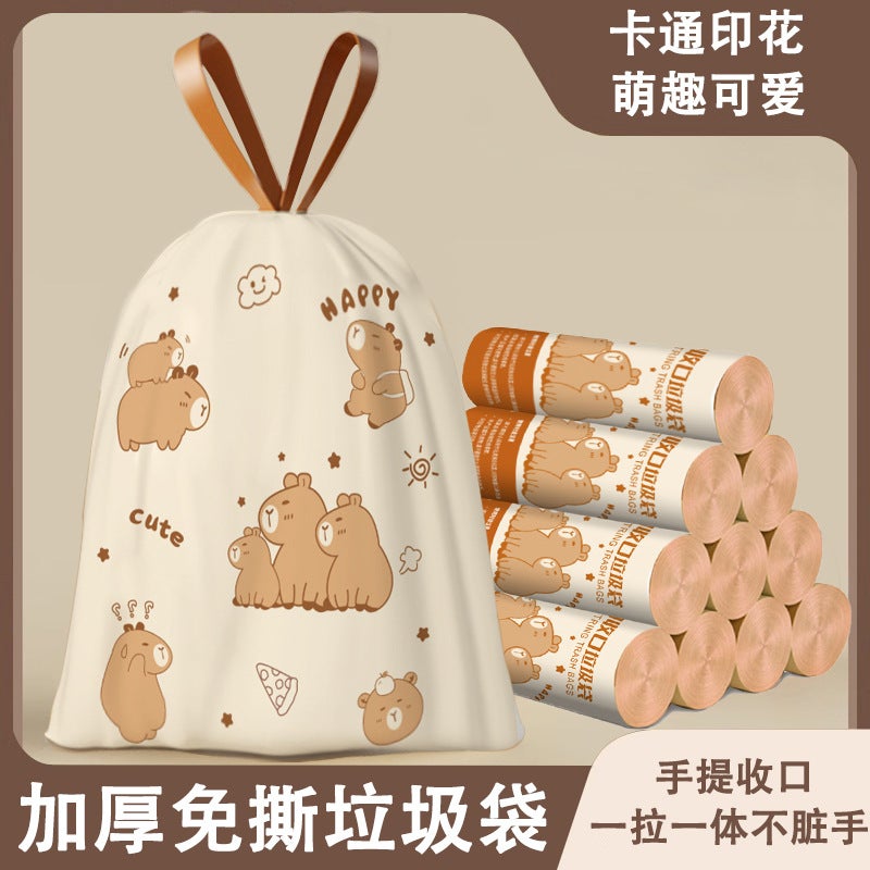 Tear-Free Drawstring Garbage Bag Household Satchel Plastic Bag Thickeneded Kitchen Cartoon Print Kangaroo Pair New Product - Image 1