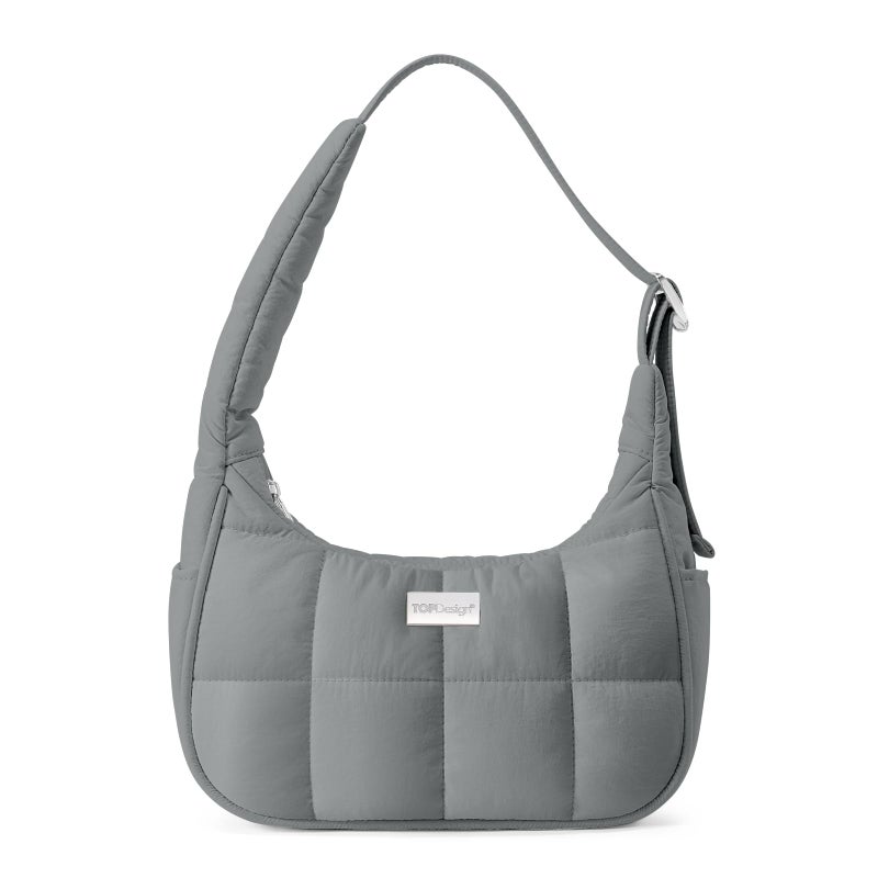 TOPDesign Quilted Puffer Shoulder Bag for Women, Trendy Lightweight Hobo Crescent Bag with Adjustable Strap (Grey) - Image 1
