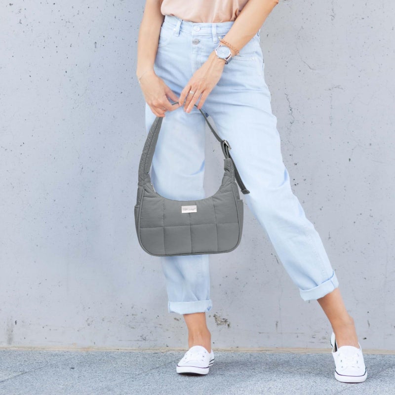 TOPDesign Quilted Puffer Shoulder Bag for Women, Trendy Lightweight Hobo Crescent Bag with Adjustable Strap (Grey) - Image 3