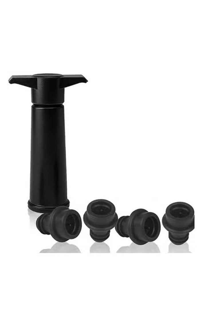 Peachjoy Saver Pump with Vacuum Bottle Stoppers Reusable Bottle Sealer Keeps Ideal Accessories Gift Black Pump and 4 Stoppers