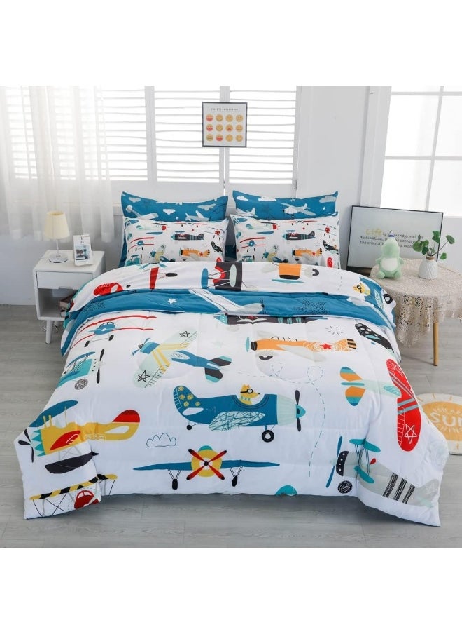 Generic Yasida 7 Piece Airplane Comforter Set for Boys and Girls, Comforters Queen Size Bed in a Bag, Microfiber Kids Bedding for All Season  - Image 1