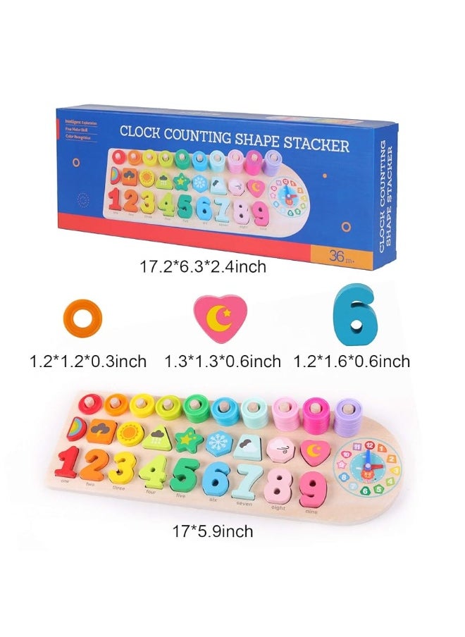 QZMTOY QZMTOY Wooden Number Puzzle for Toddler Activities with Clock,Montessori Toys for 3 Year Old,Shape Sorting Counting Stacking Game for Age 3 4 5 Year olds Kids,Math Learning Toys for Toddlers  - Image 1