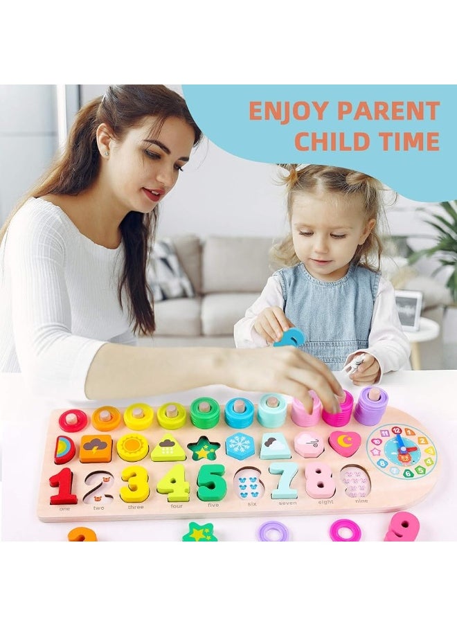 QZMTOY QZMTOY Wooden Number Puzzle for Toddler Activities with Clock,Montessori Toys for 3 Year Old,Shape Sorting Counting Stacking Game for Age 3 4 5 Year olds Kids,Math Learning Toys for Toddlers  - Image 4