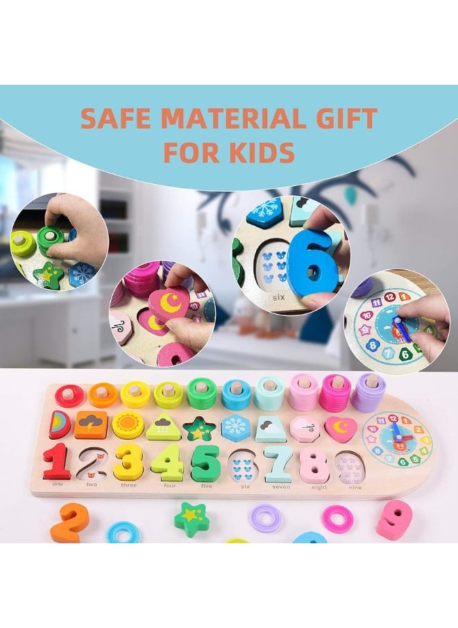 QZMTOY QZMTOY Wooden Number Puzzle for Toddler Activities with Clock,Montessori Toys for 3 Year Old,Shape Sorting Counting Stacking Game for Age 3 4 5 Year olds Kids,Math Learning Toys for Toddlers  - Image 2
