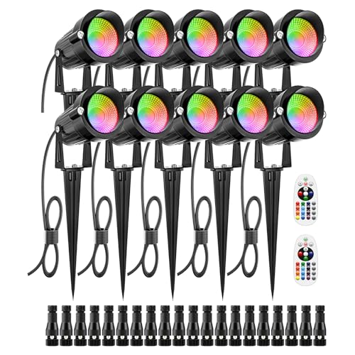 ZUCKEO 10W Low Voltage Landscape Lights LED Landscape Lighting with Connectors 12V Waterproof Outdoor Landscape Spotlights Floor Yard Lawn Best Garden Lights 1000LM Warm White (10Pack with Connector) - Image 1