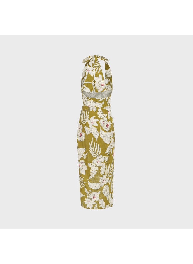 Zara Elegant Floral Print Long South Of France Holiday Style Halter Neck Cardigan Dress - Image 3