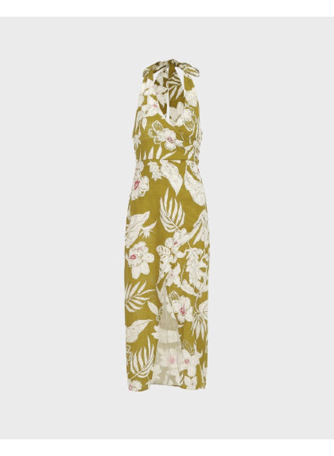 Zara Elegant Floral Print Long South Of France Holiday Style Halter Neck Cardigan Dress - Image 1