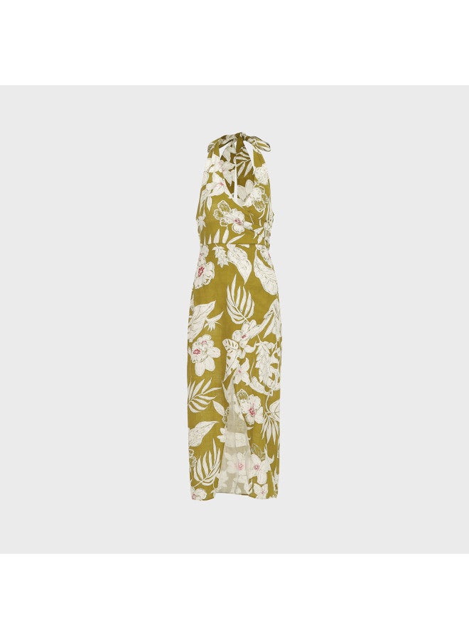 Zara Elegant Floral Print Long South Of France Holiday Style Halter Neck Cardigan Dress - Image 2