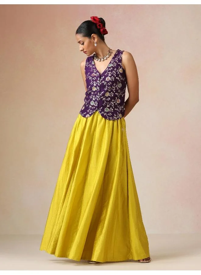 trueBrowns Purple Brocade Jacket Skirt Co-ord Set