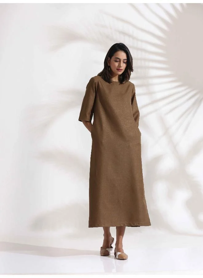 ترو برونز trueBrowns Brown Slub Dress