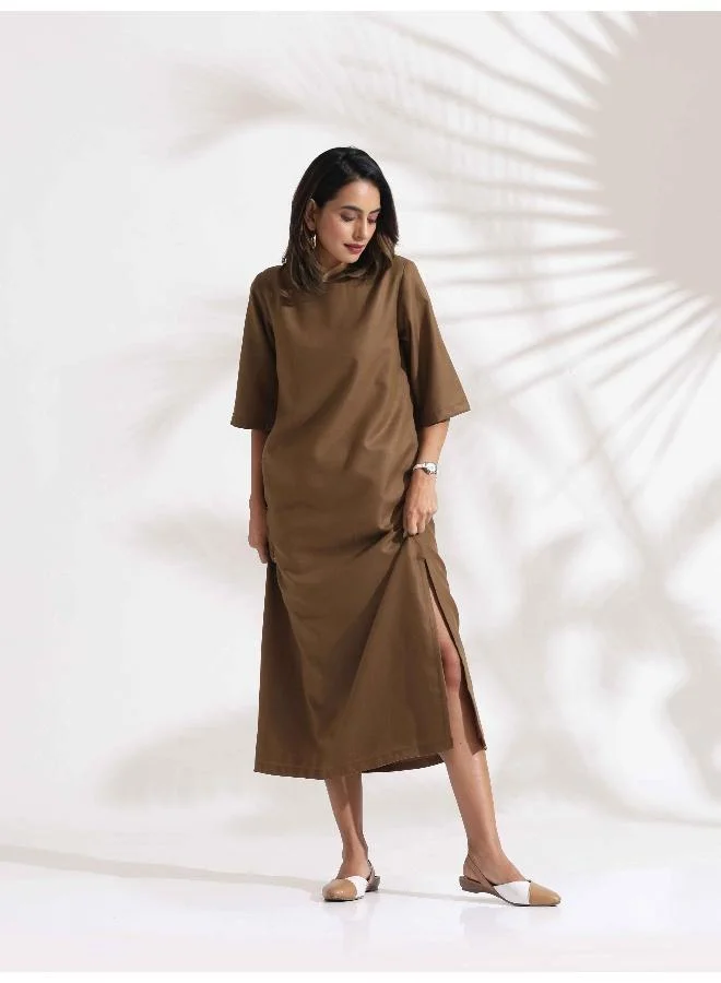 ترو برونز trueBrowns Brown Slub Dress