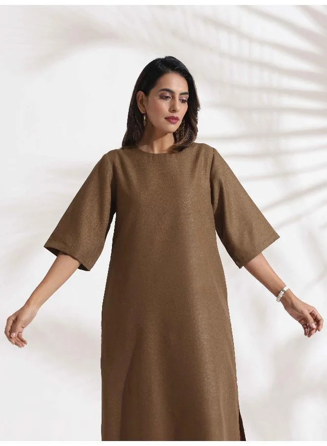 ترو برونز trueBrowns Brown Slub Dress