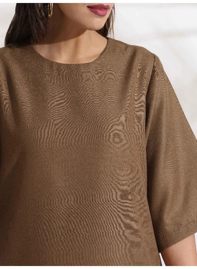 ترو برونز trueBrowns Brown Slub Dress