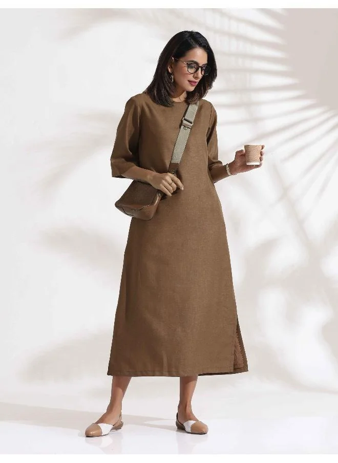 ترو برونز trueBrowns Brown Slub Dress