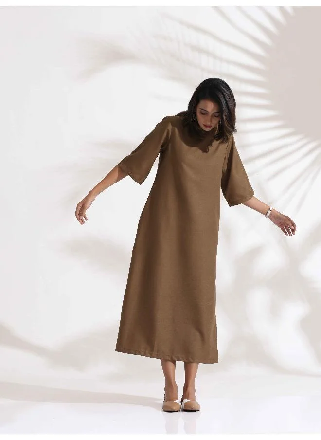 ترو برونز trueBrowns Brown Slub Dress