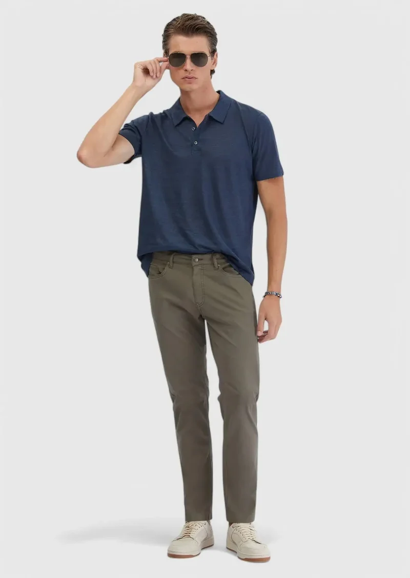RAMSEY Khaki Weaving Slim Fit Casual Cotton Blended Trousers