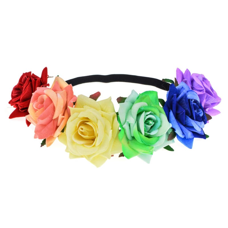 Love Sweety BOHO Floral Crown Rose Flower Headband Hair Wreath Rainbow Velet Rose