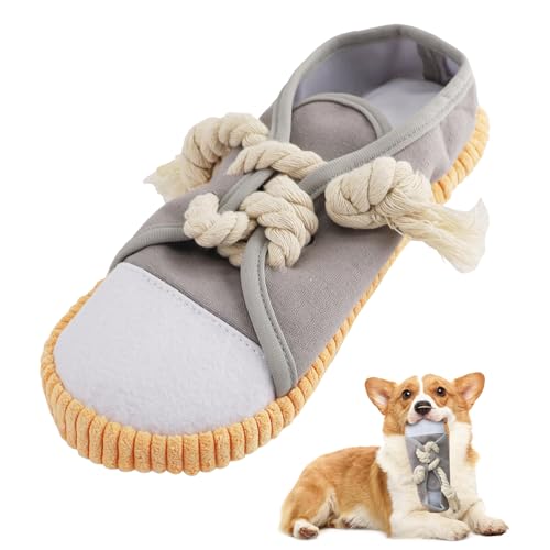 vocheer Dog Chew Toy Dog Toys to Keep Them Busy Durable Teething Shoe Interactive Squeaky Puppy ToySmallMedium Breze Machine WashableGrey - Image 1