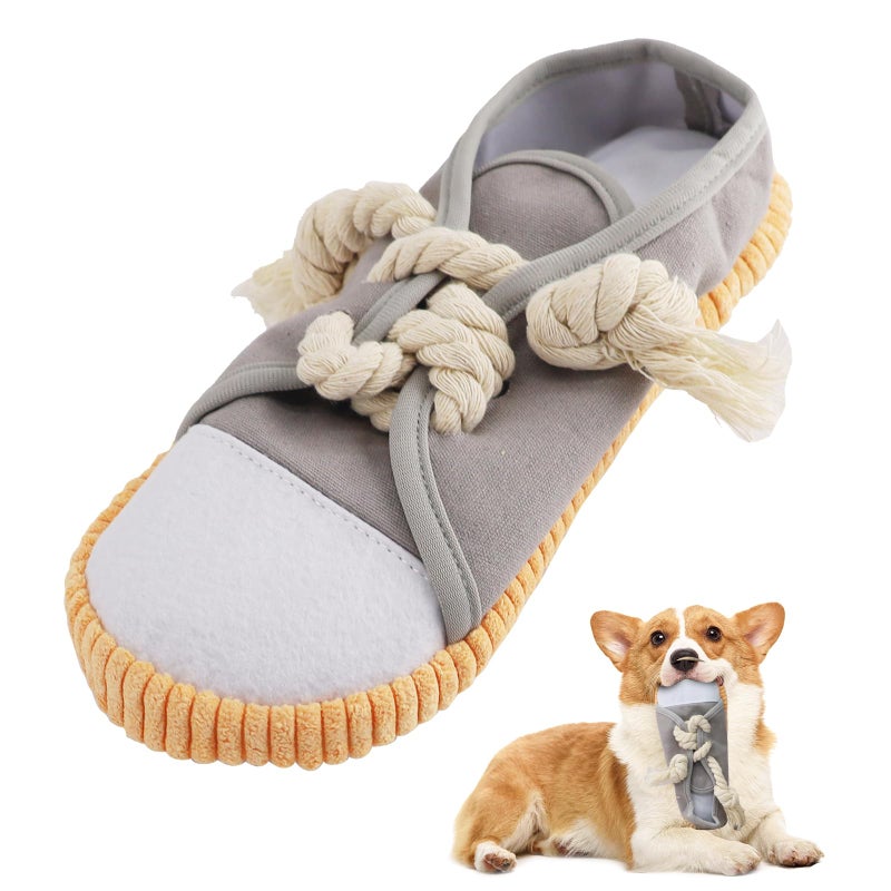 vocheer Dog Chew Toy Dog Toys to Keep Them Busy Durable Teething Shoe Interactive Squeaky Puppy ToySmallMedium Breze Machine WashableGrey - Image 2