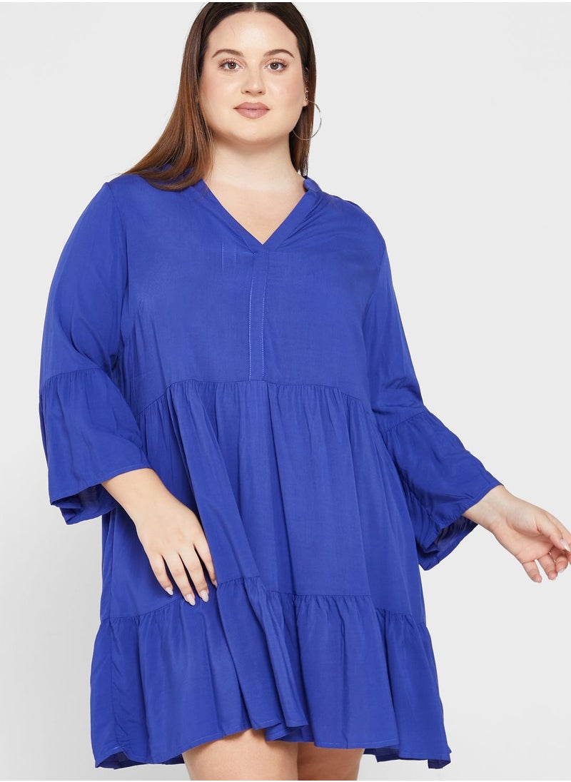 Only Carmakoma - V-Neck Ruffle Detail Dress - Image 1