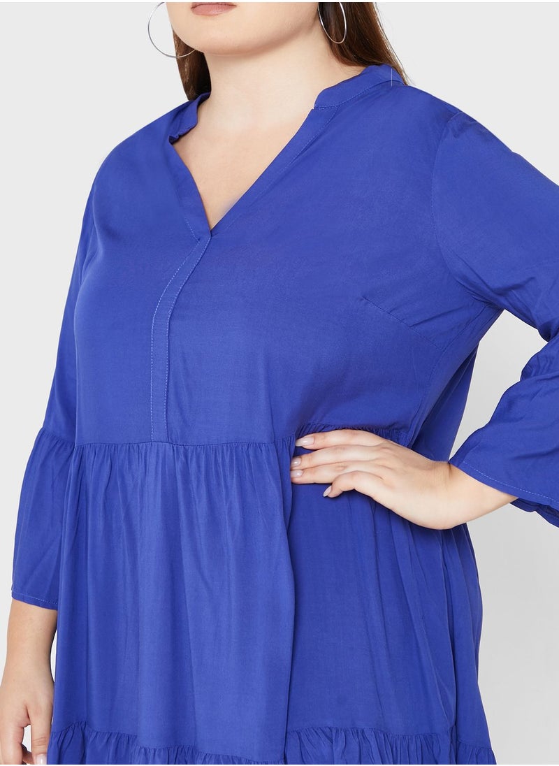 Only Carmakoma - V-Neck Ruffle Detail Dress - Image 1