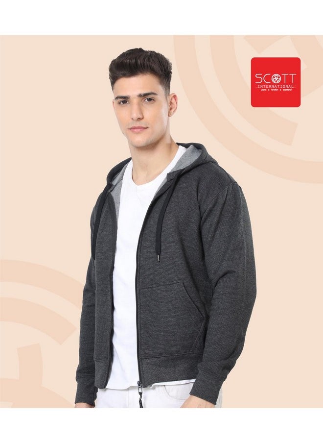 Scott International - Scott International Hoodies for Men Winter Jackets for Men Sports Jacket Gym Jackets for Men Cotton Sweatshirt with Zip Bike Jackets for Men Hoodies for Men Stylish Charcoal Grey - Image 1