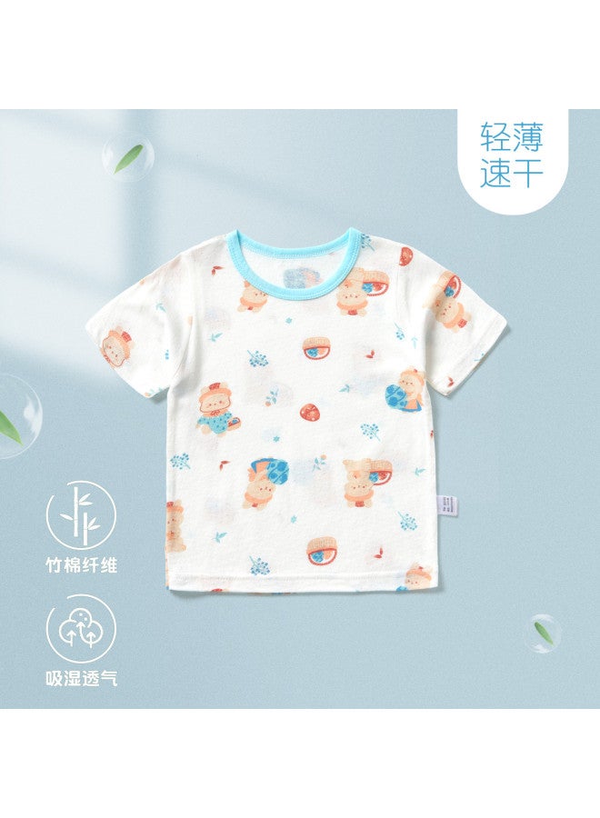 Doxiluka Newborn Baby Clothes Summer Thin Short-sleeve T-shirt Bamboo Cotton Fiber Top Infant Half-sleeve Breathable Undershirt Cartoon Print - Image 2