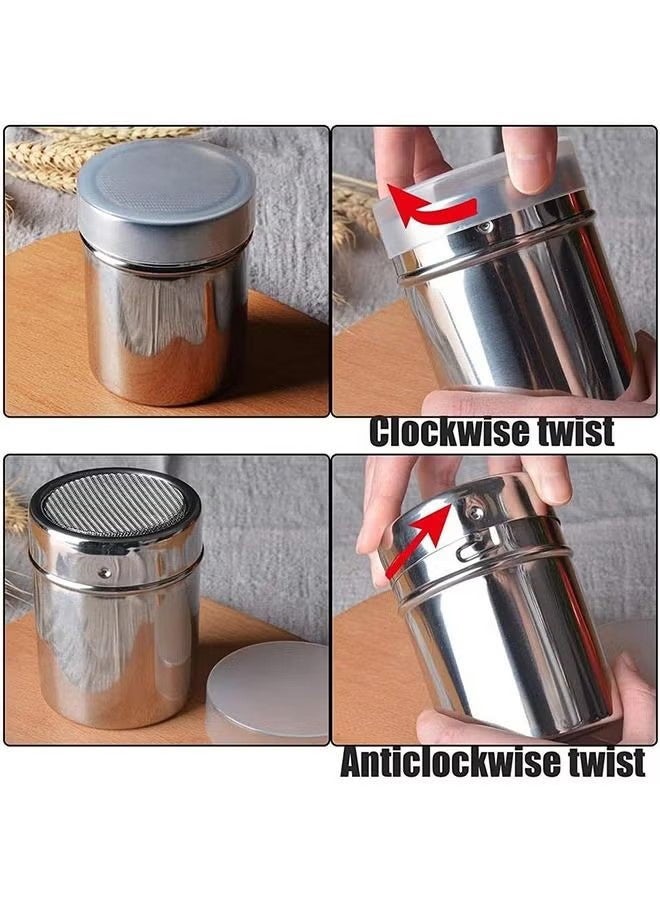 واي جيه هزاز السكر 2 قطع من الفولاذ المقاوم للصدأ مسحوق السكر مع الأكمام هزاز شبكية جيدة هزاز التوابل زجاجة هزاز الملح دقيق السكر - Image 5