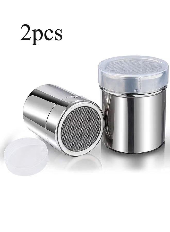 واي جيه هزاز السكر 2 قطع من الفولاذ المقاوم للصدأ مسحوق السكر مع الأكمام هزاز شبكية جيدة هزاز التوابل زجاجة هزاز الملح دقيق السكر - Image 1