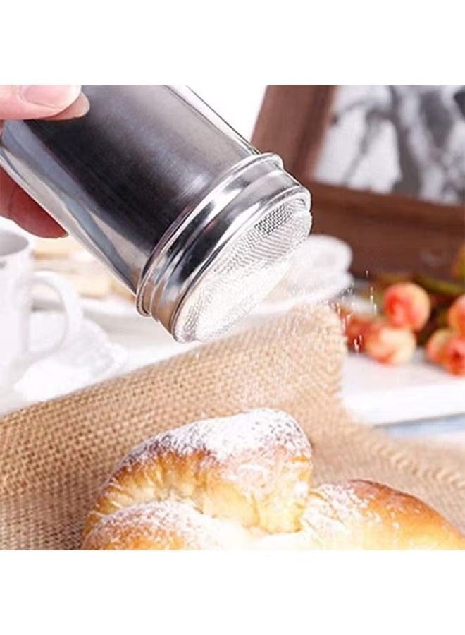 واي جيه هزاز السكر 2 قطع من الفولاذ المقاوم للصدأ مسحوق السكر مع الأكمام هزاز شبكية جيدة هزاز التوابل زجاجة هزاز الملح دقيق السكر - Image 4