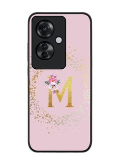 Stylizedd Rugged Black edge case for Oppo Reno11 F / Oppo F25 Pro 5G, Slim fit Soft Cover - Custom Monogram Initial Letter Floral Pattern Alphabet - M (Pink)  - Image 1