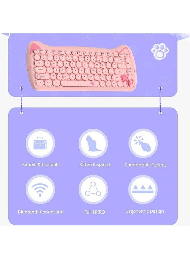 A3060 - Cute Cat Pink PC Wireless Keyboard and Mouse Set USB, Retro Typewriter Round Key caps 65 percent, Small Cordless Aesthetic Mouse, Compatible Mac Laptop Computer for office game Cute Cat Pink - Image 4