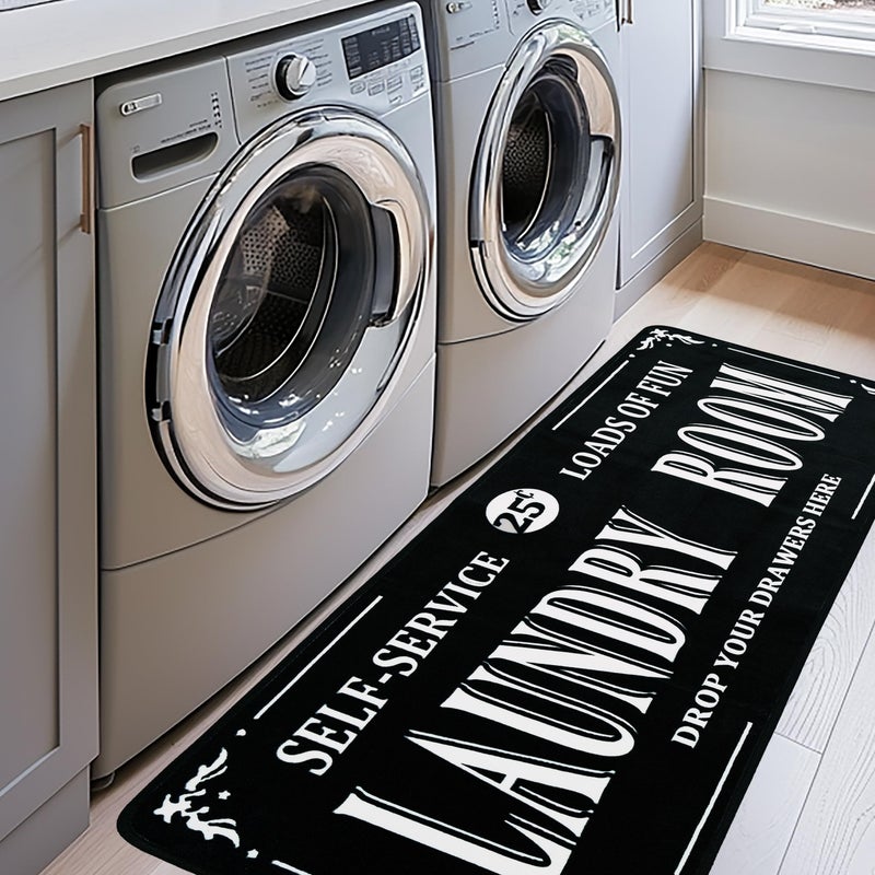 EYECY Non Slip TPR Back Runner Rug - 20"X49" Bordered Design Washable Area Rugs for Kitchen, Bathroom, Hallway & Entryway - Black - Image 1