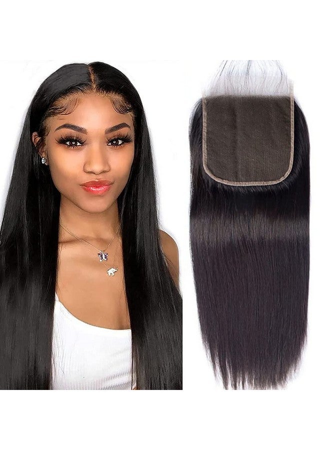 DMS Closure Human Hair Straight Lace Closure 4x4 Free Part Closure Human Hair 100% Unprocessed Human Hair Natural Color 12A Brazilian Virginr Human Hair Top Swiss Lace Closure (18Inch) - Image 1